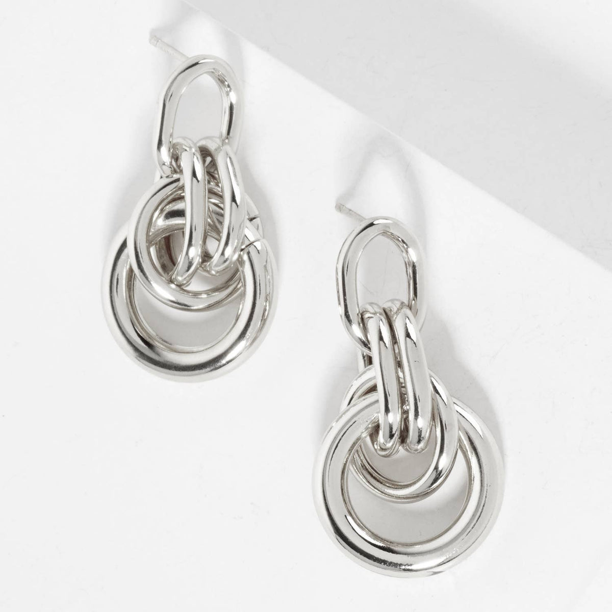 Polished Brass Interlocking Circles Drop Gold-Dipped Earring