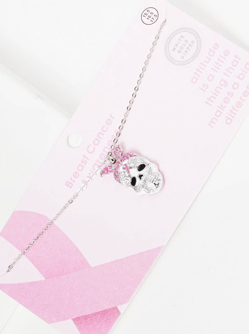 Breast Cancer Awareness Sugar Skull Necklace