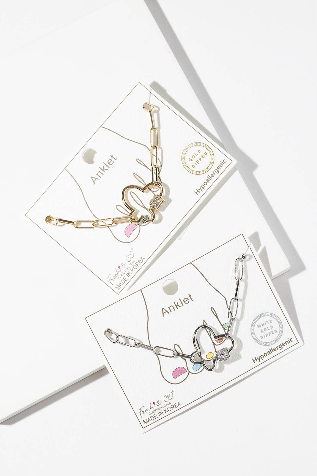 Cubic Zirconia Butterfly Carabiner Paperclip Link Ankle