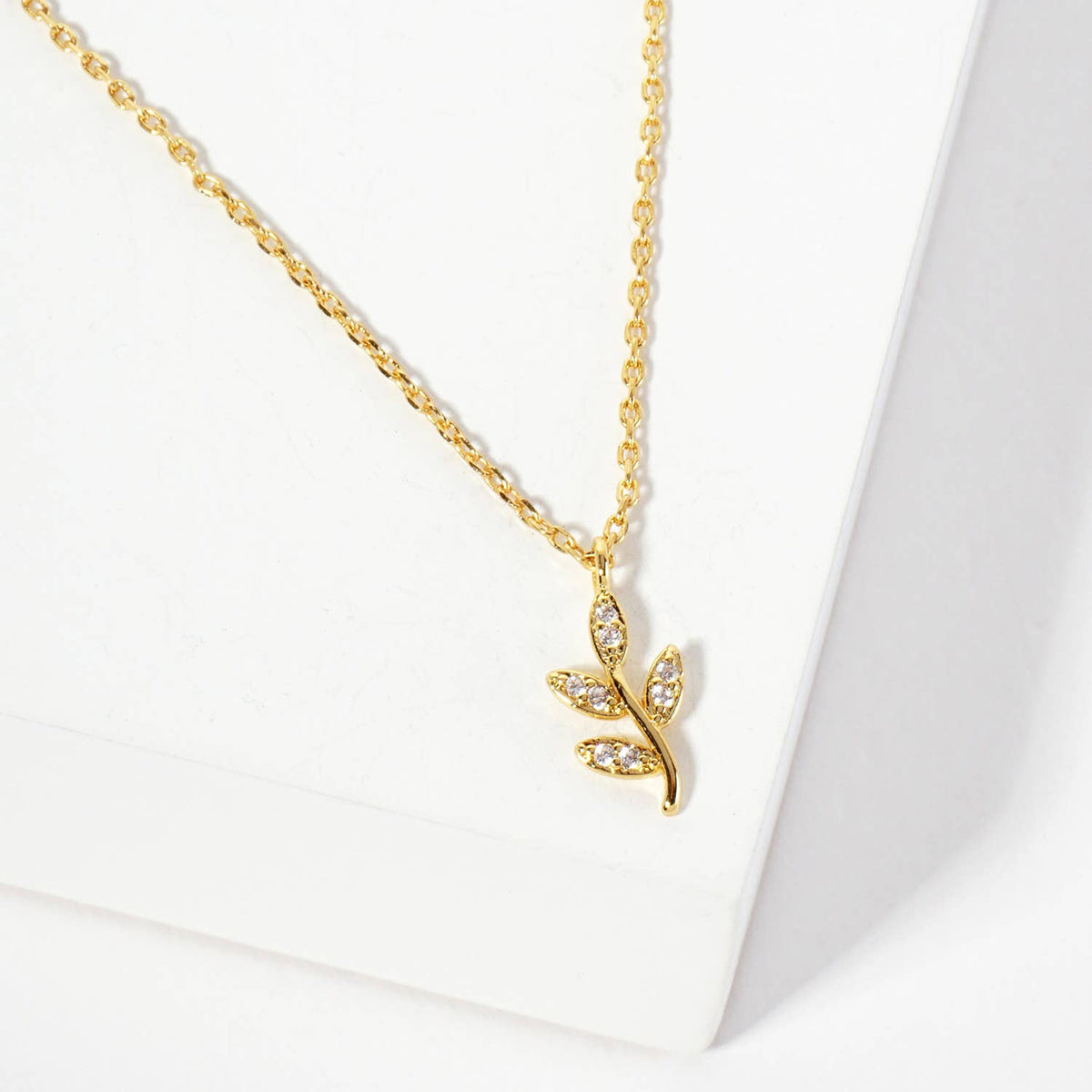 Delicate Cubic Zirconia Leaf Branch Pendant Necklace
