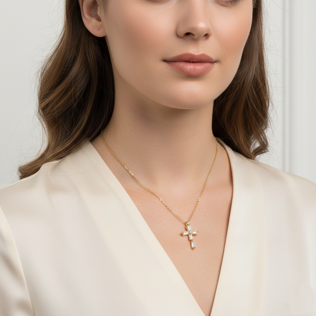 Baguette Crystal Cross Pendant Necklace