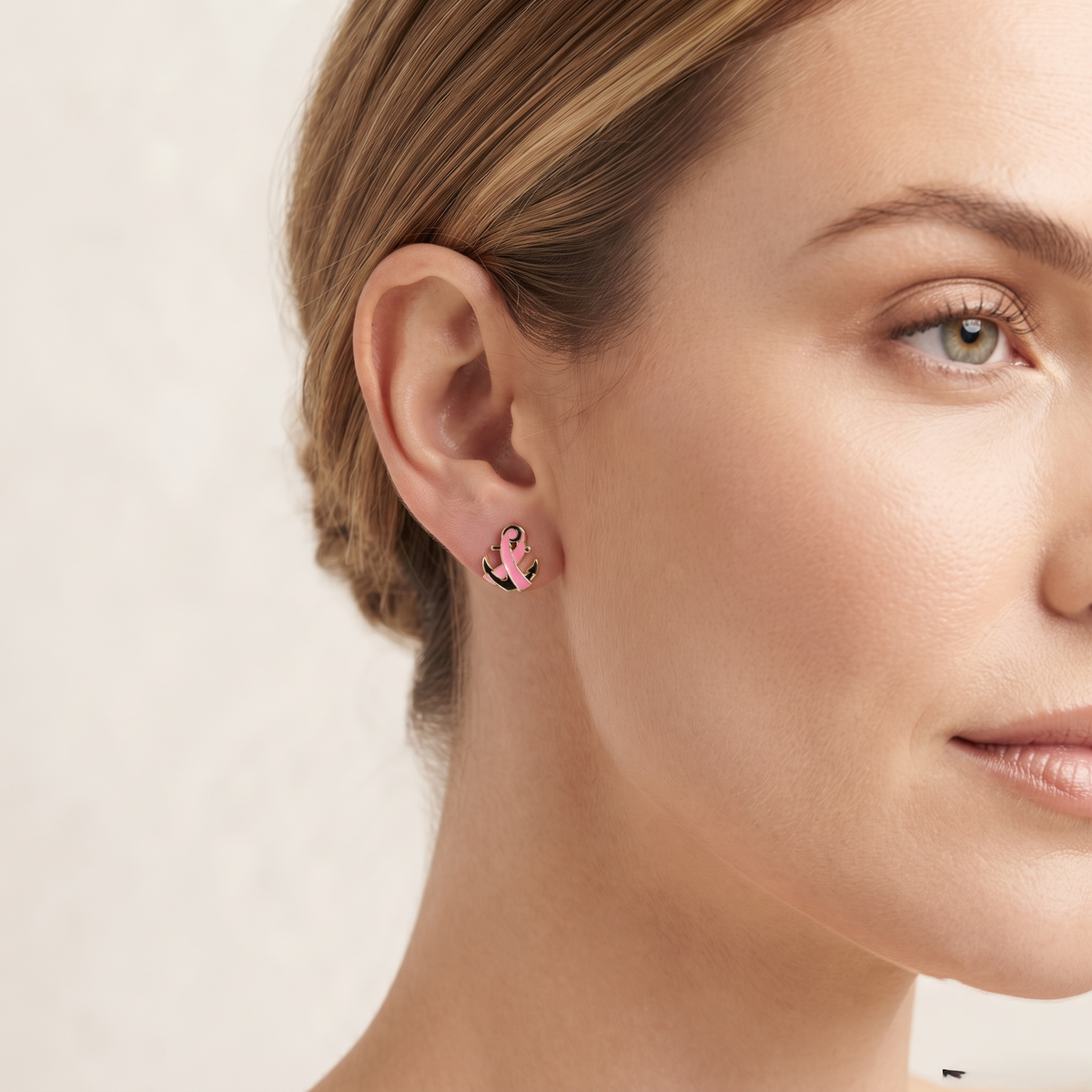 Breast Cancer Awareness Anchor Ribbon Earrings