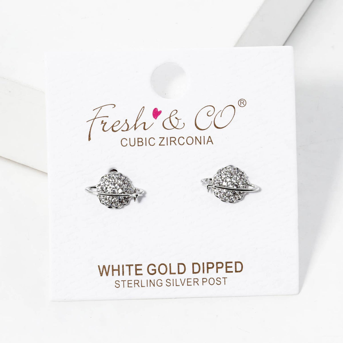 Dazzling Saturn Sphere CZ Stud Earrings