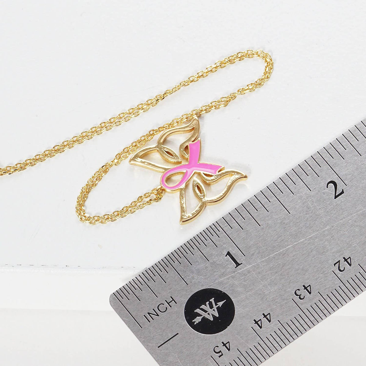 Breast Cancer Awareness Butterfly Wing Ribbon Necklace