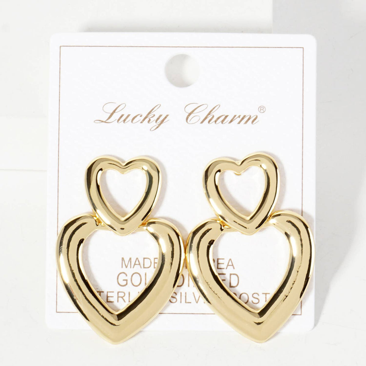 Polished Brass Cutout Double Heart Drop Dangle Earrings