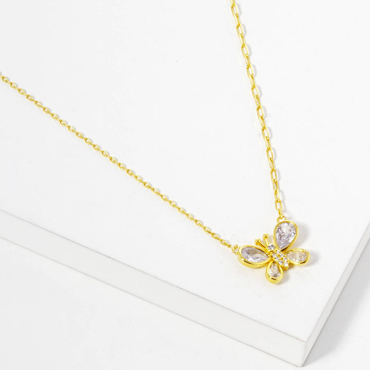 Dainty Cubic Zirconia Butterfly Pendant Necklace