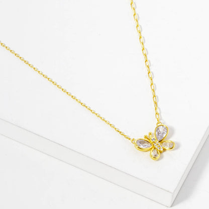 Dainty Cubic Zirconia Butterfly Pendant Necklace