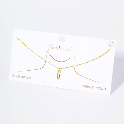 Dainty Cubic Zirconia Safety Pin Pendant Necklace