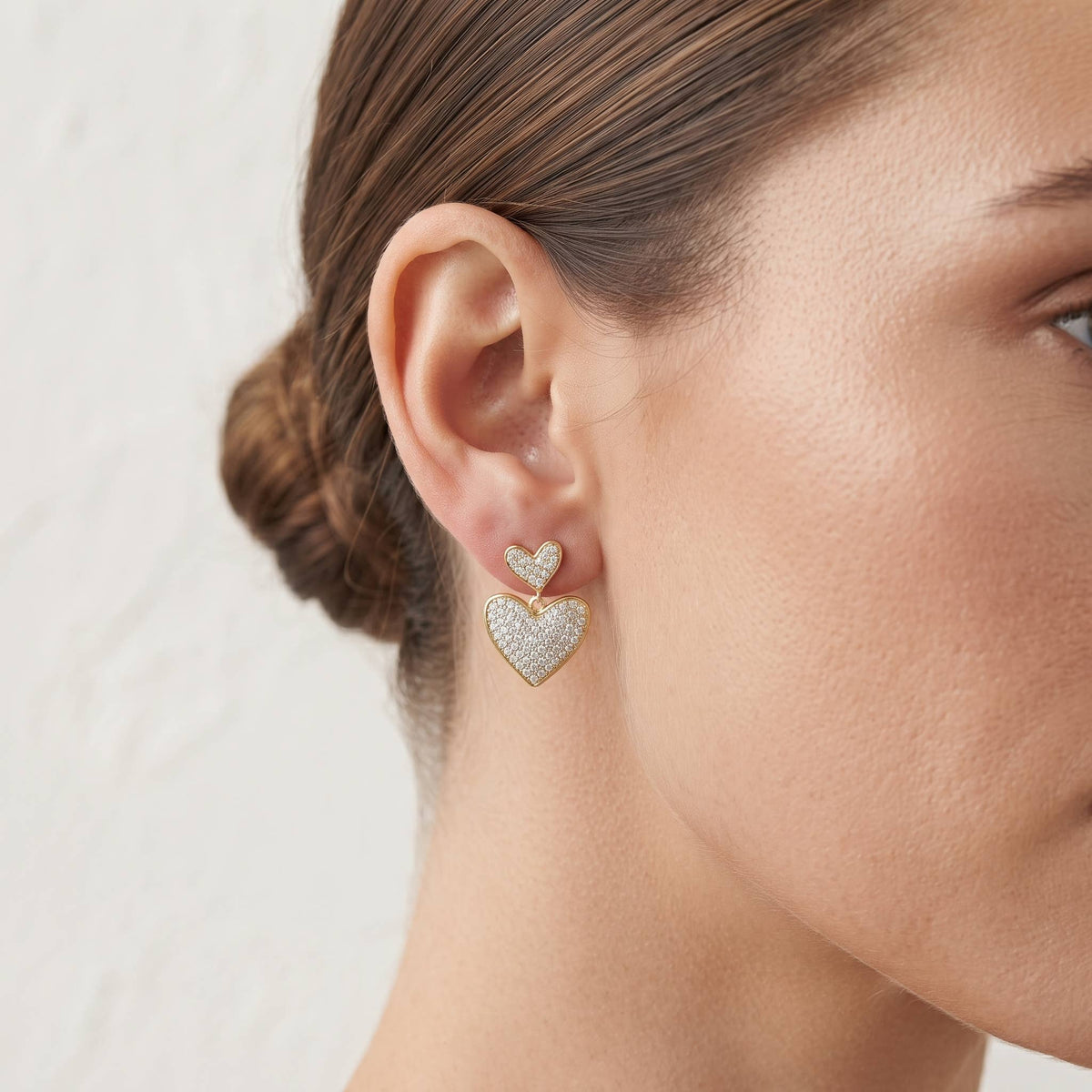 Dainty Pave Double Heart Statement Earrings