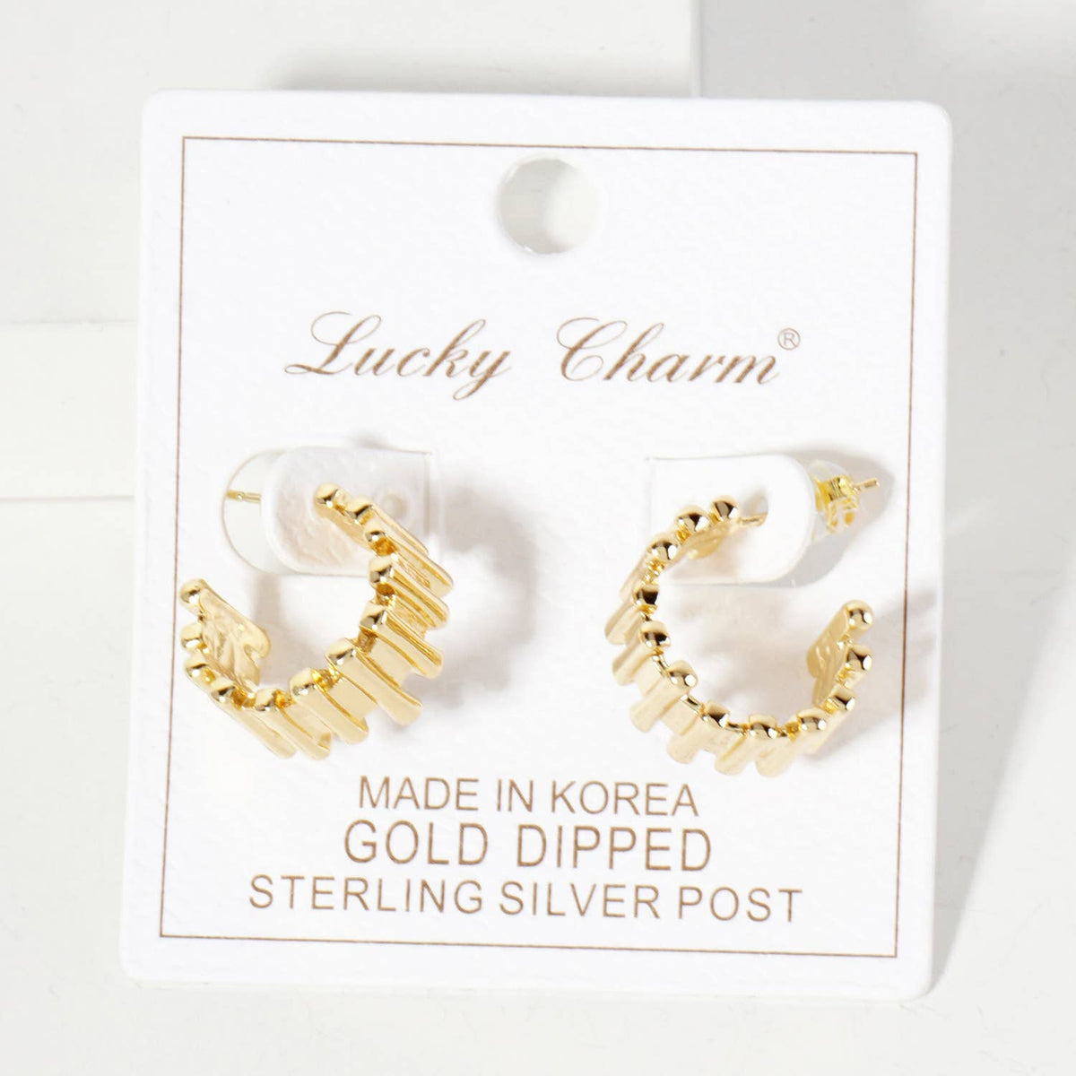 Polished Brass Bar-Texture 15mm Hoop Earrings