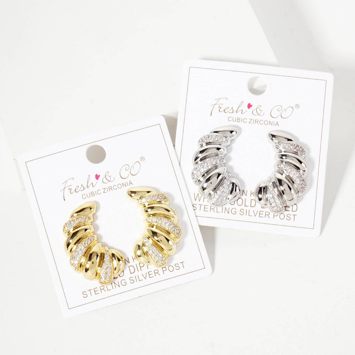 Pave-Set Croissant-Shaped 18K-Gold-Dipped Post Earrings