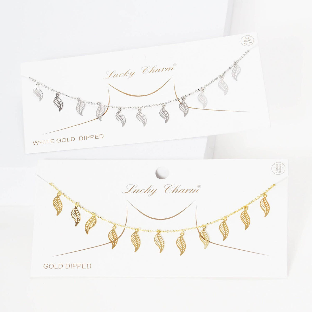 Gold Plated Chain w/ Dangling Leaves Necklace