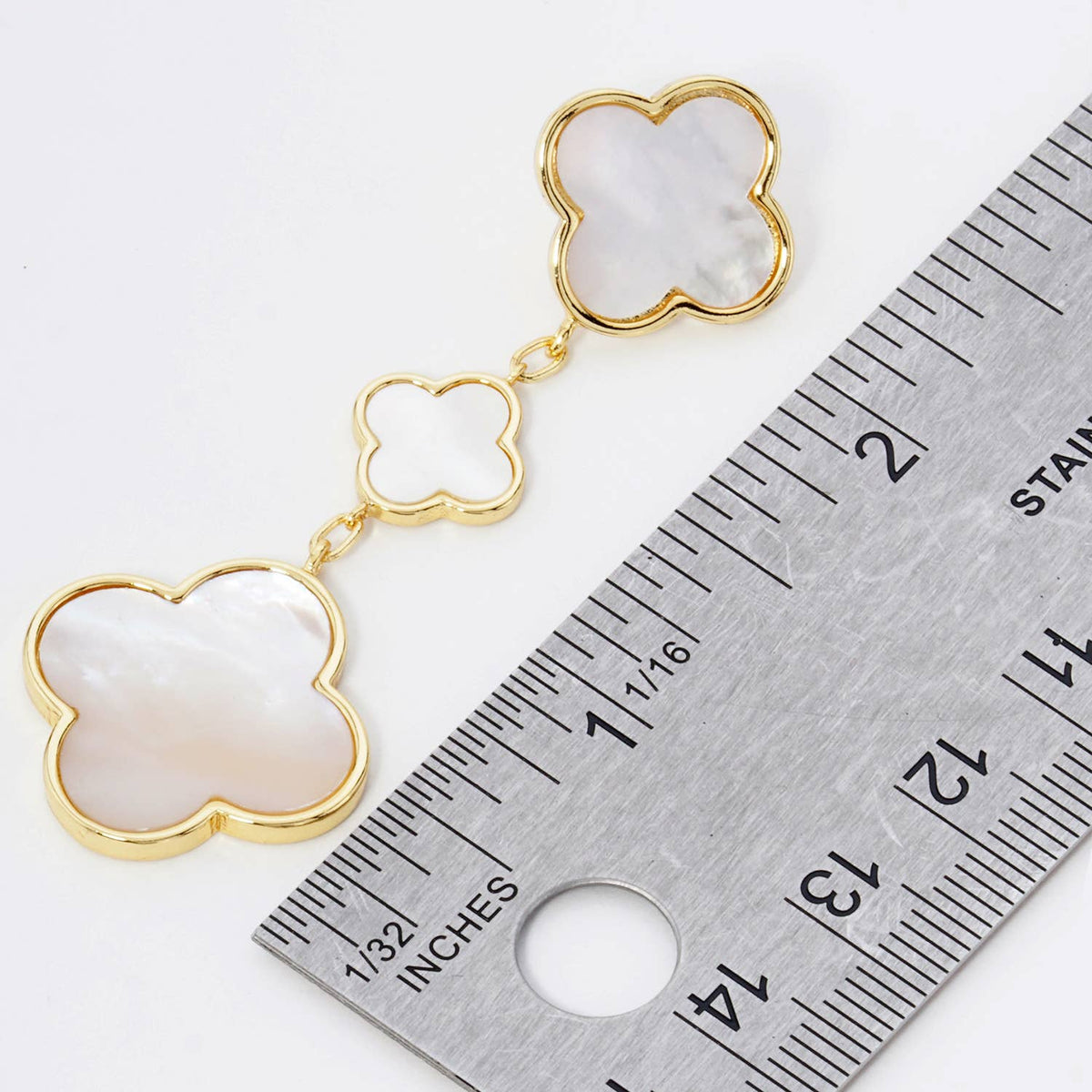 18K GOLD DIPPED THREE QUATREFOIL DROP DANGLE POST EARRINGS
