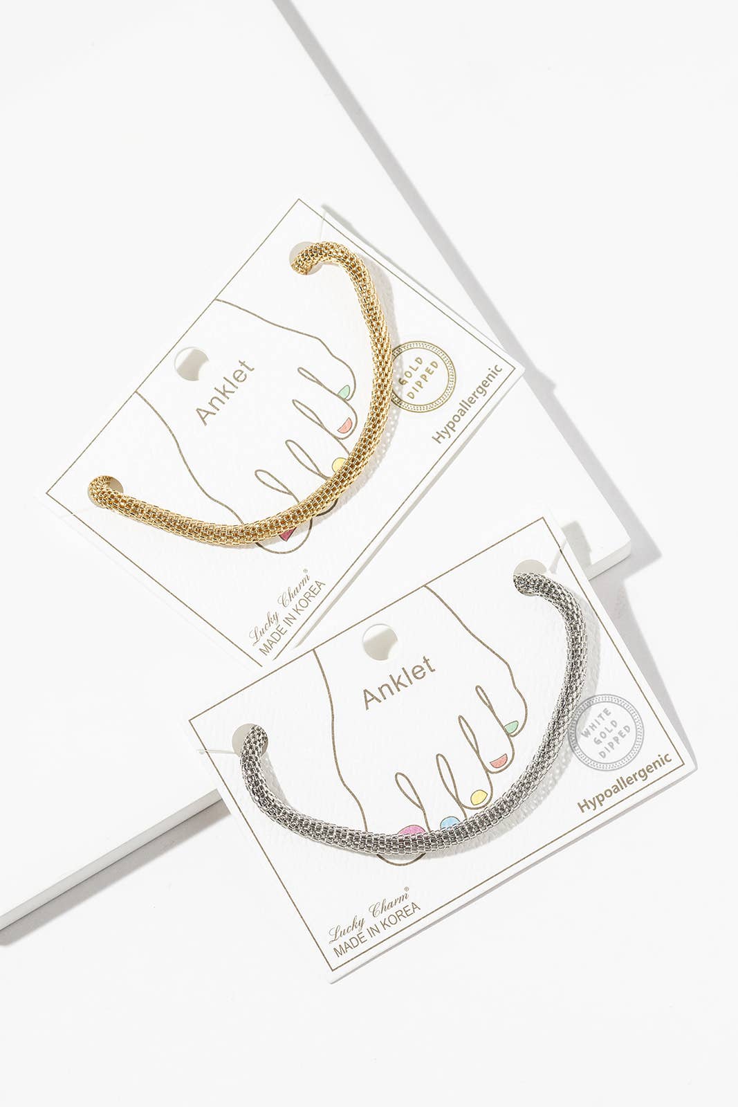 High-Polish Mesh Chain Anklet - Gold & Silver Dipped