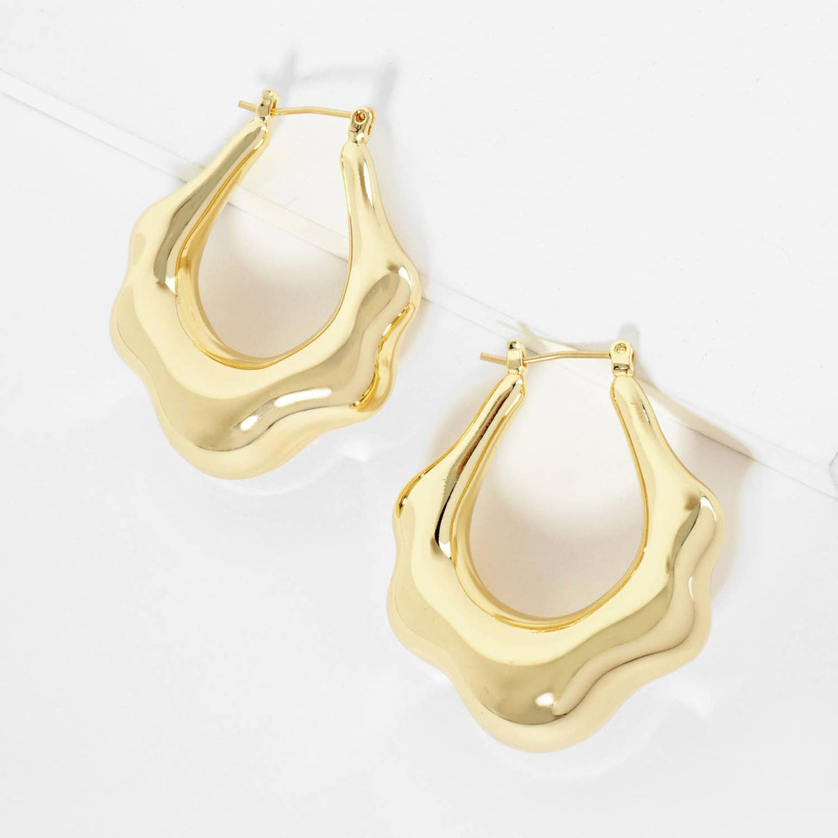 18K Gold Dipped Organically Shaped 35mm Latchback Hoop
