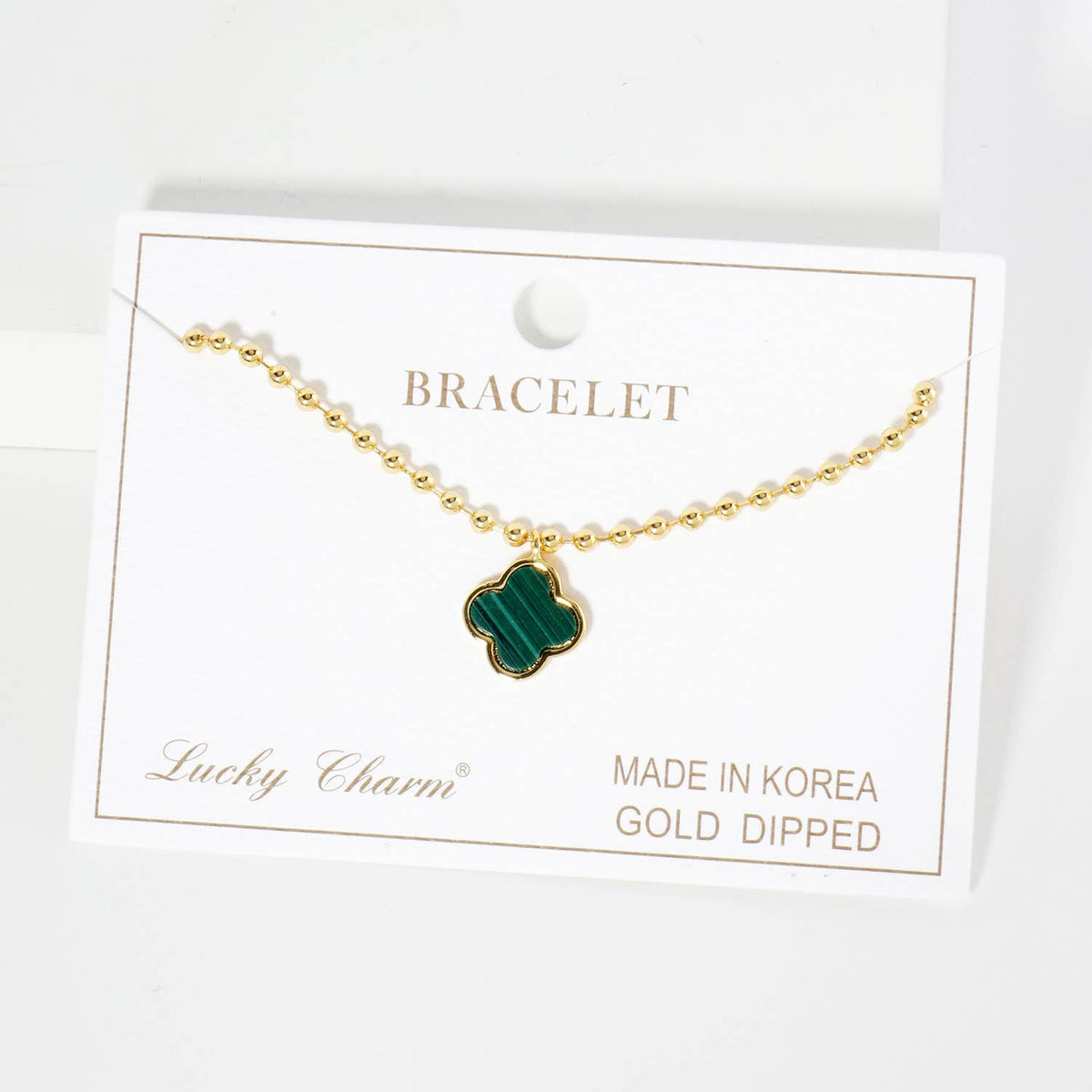 Minimalist Beaded Clover Charm Bracelet