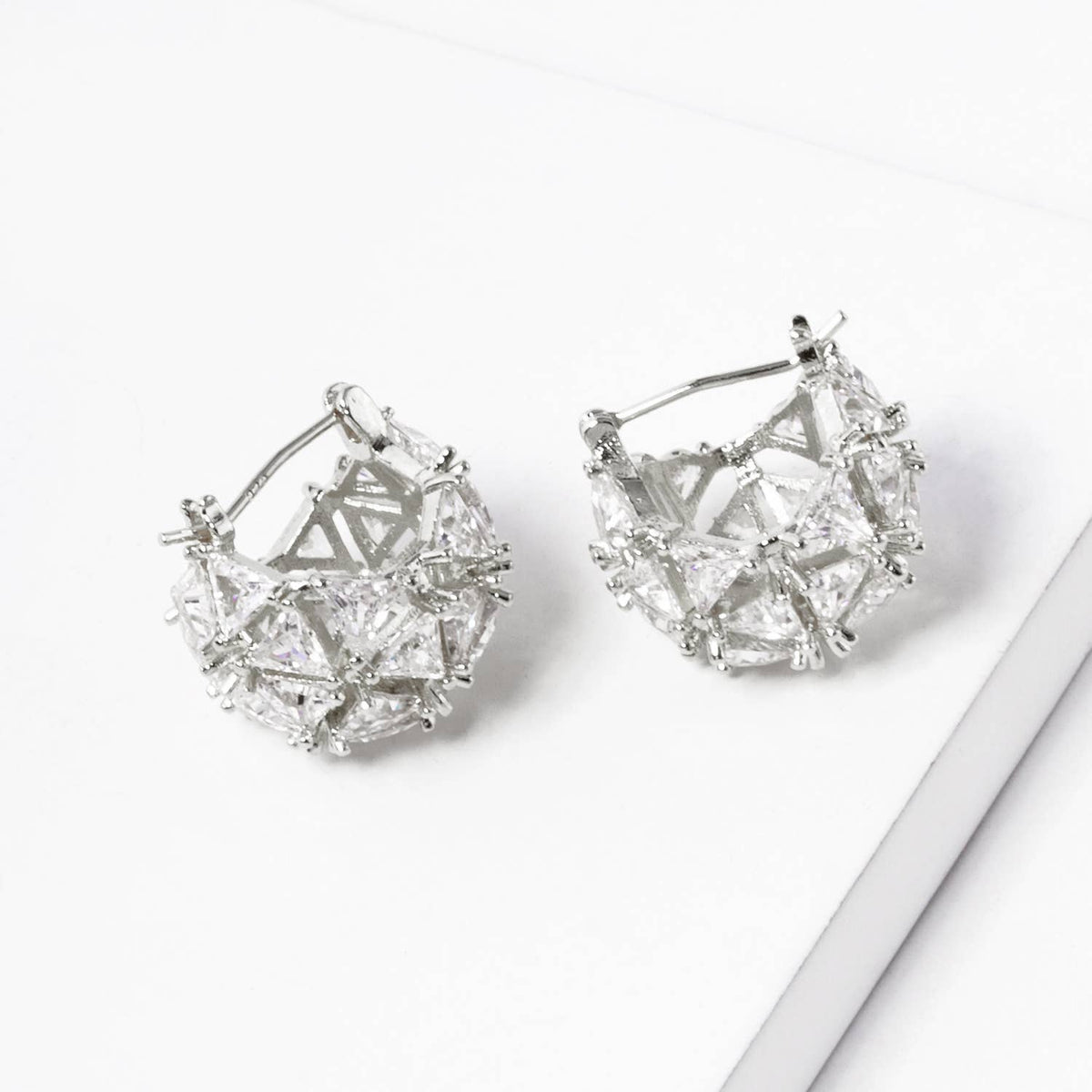 Geometric Cubic Zirconia Sphere Huggie Earrings
