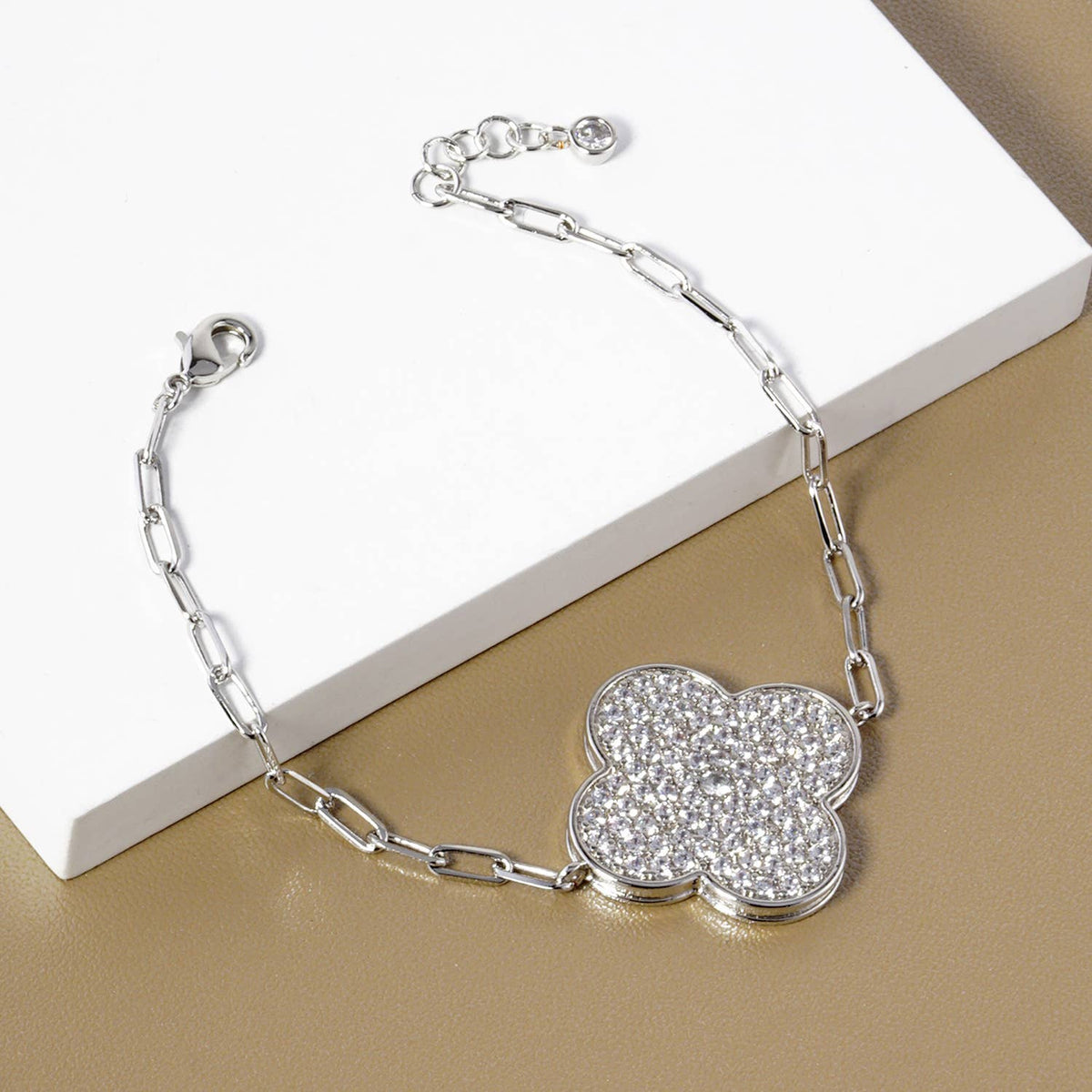 Pave Clover Charm Link Bracelet