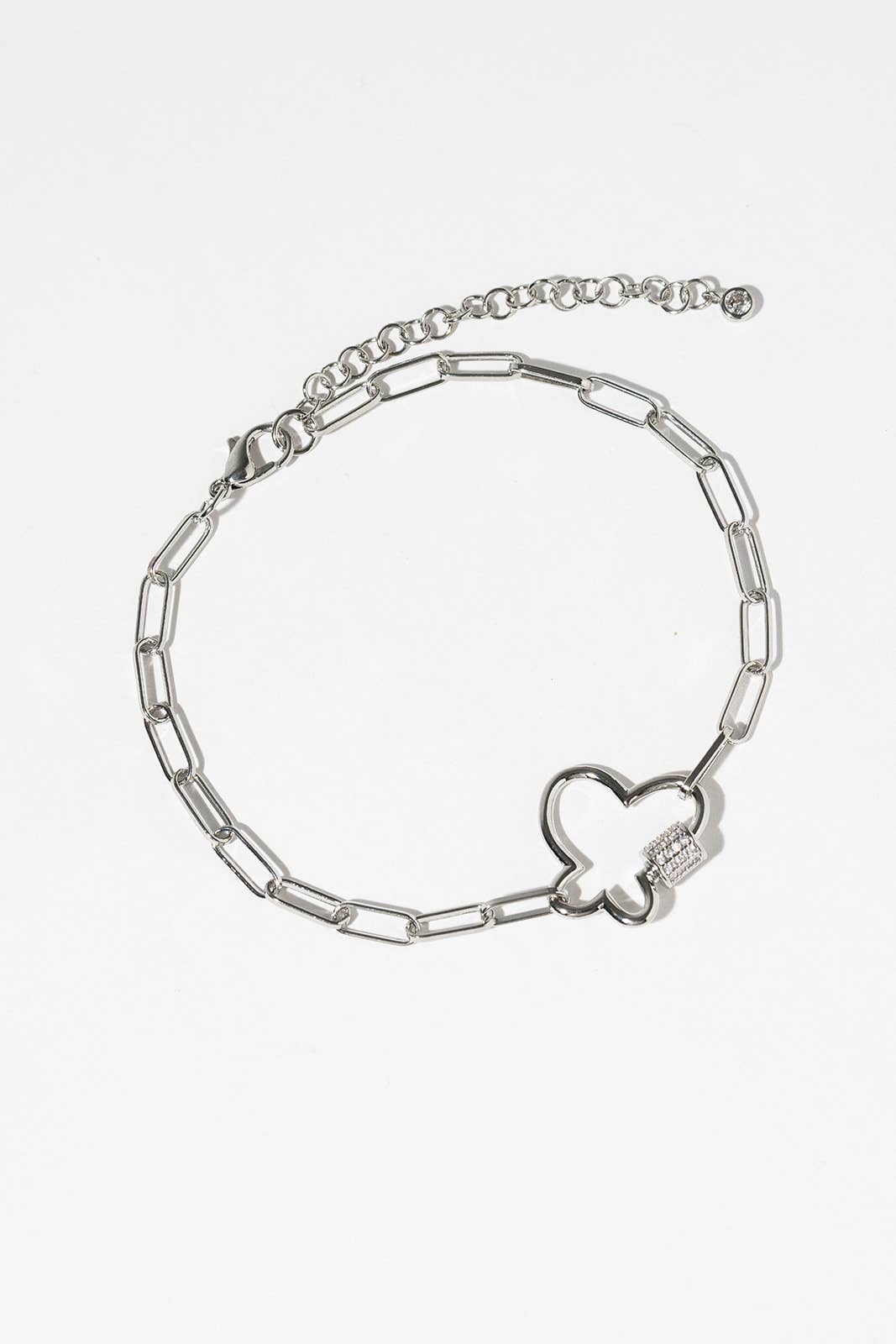 Cubic Zirconia Butterfly Carabiner Paperclip Link Ankle
