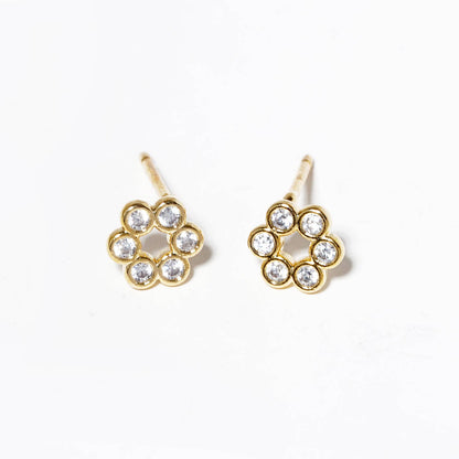 18K Gold Dipped CZ Stone Flower Post Stud Earrings