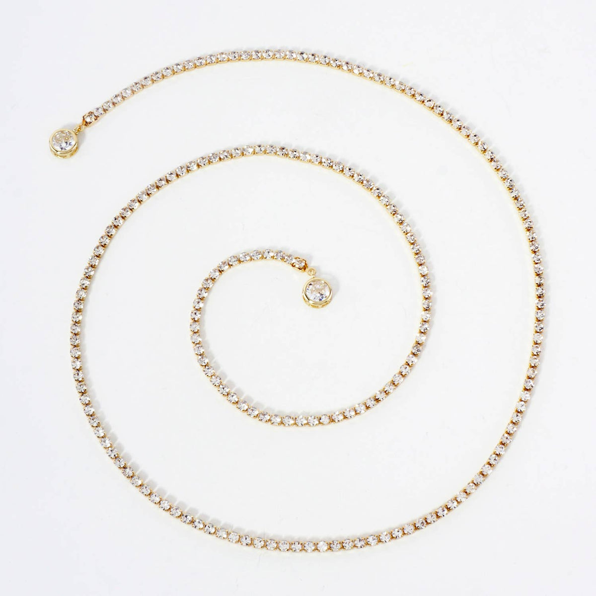 8mm Round Bezel-Set 18K-Gold-Dipped 3mm Crystal Face-Chain