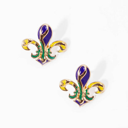Gold Plated Chunky Fleur De Lis Stud Earrings