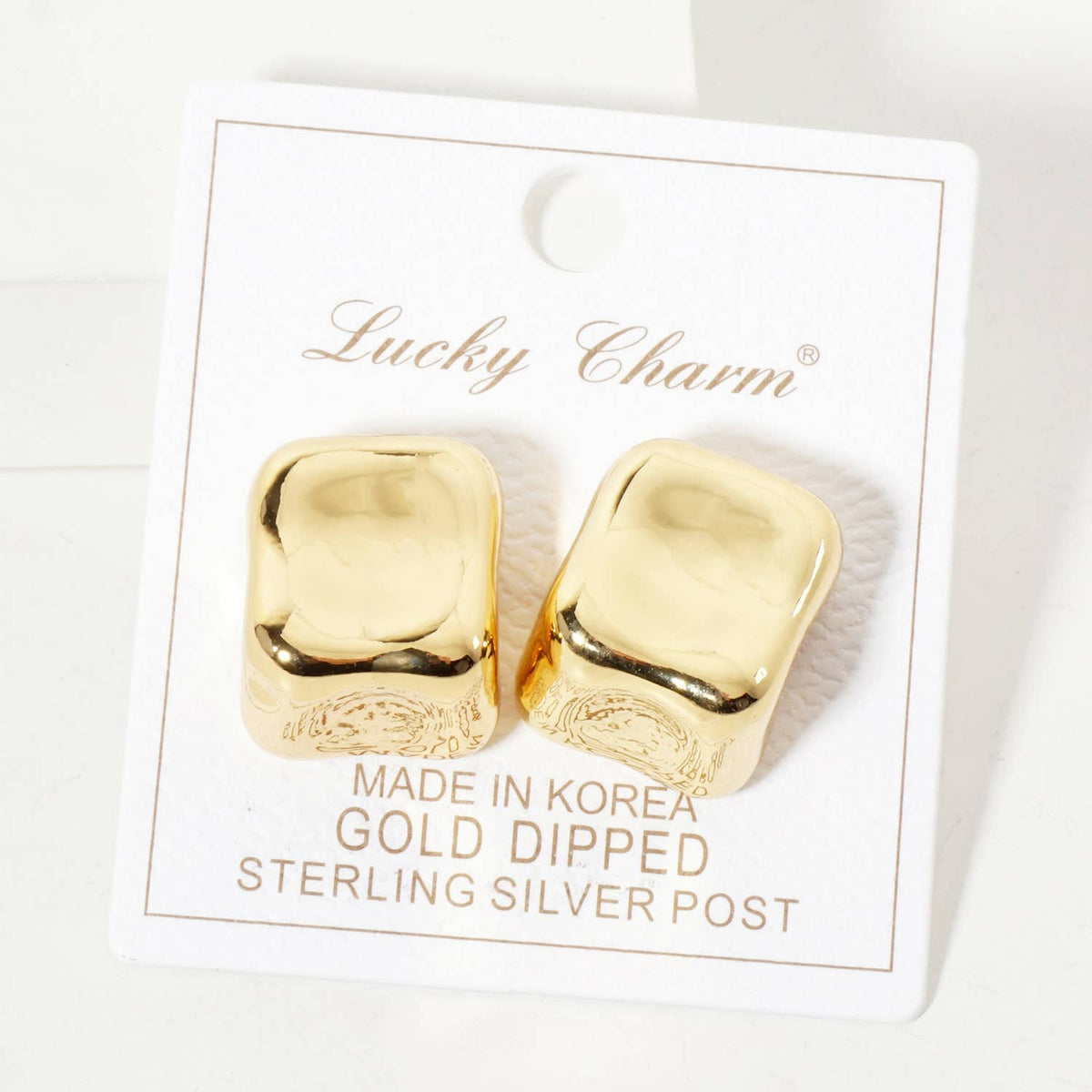 Polished Hand-Molded Organic Square-Shaped Stud Earrings