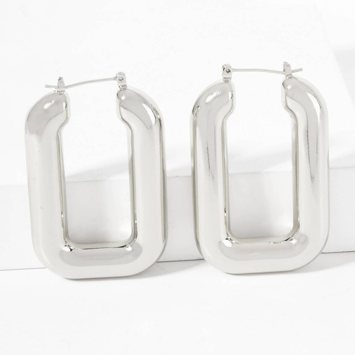 Polished Brass Hollow Rectangle Tube Hoop Earrings