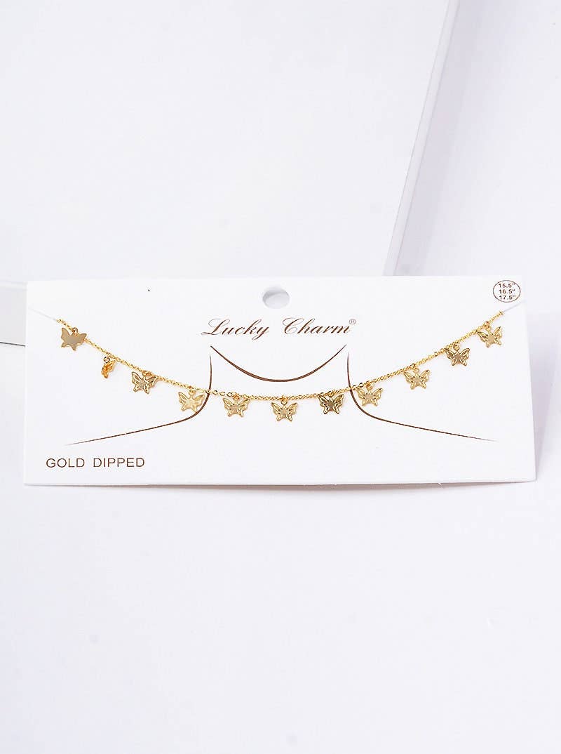 Gold Plated Chain w/ Dangling Butterflies Necklace