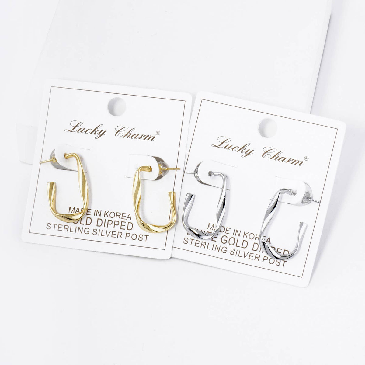 18K GOLD DIPPED 25MM TWIST RECTANGLE HOOP EARRINGS