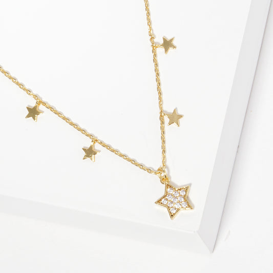 Gold Plated Multi Cubic Star Necklace