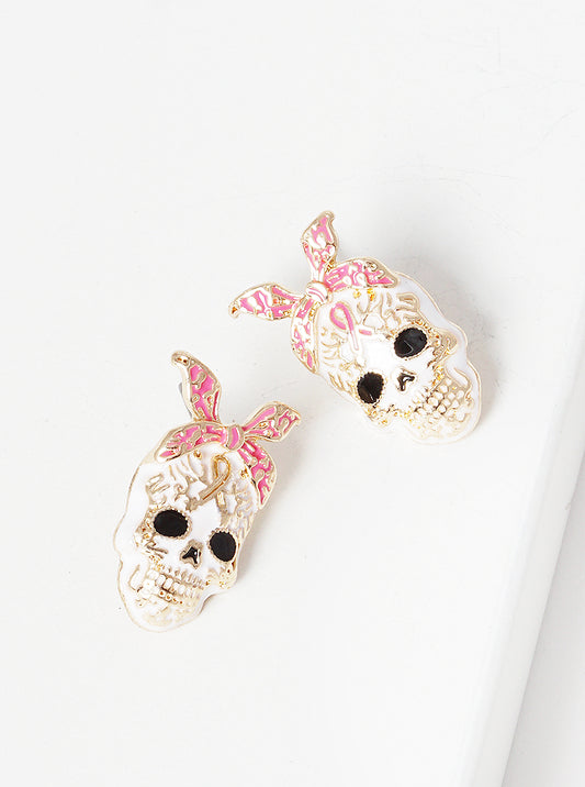 Breast Cancer Awareness Skull Candy Stud Earring