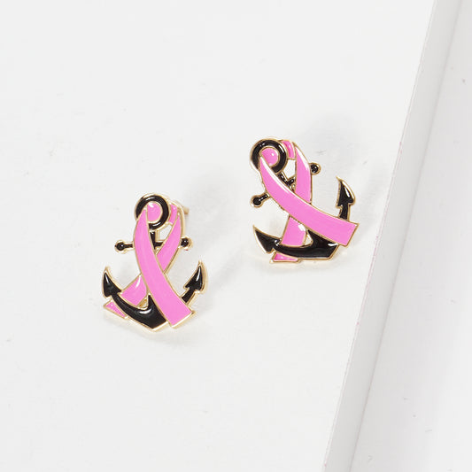 Breast Cancer Awareness Anchor Ribbon Earrings
