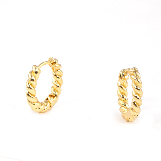 Gold Plated Polished Textured Hoop Earrings