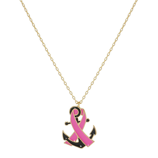 Breast Cancer Awareness Anchor Ribbon Necklace