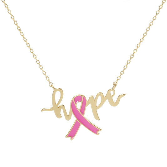 Breast Cancer Awareness Cursive "Hope" Ribbon Necklace