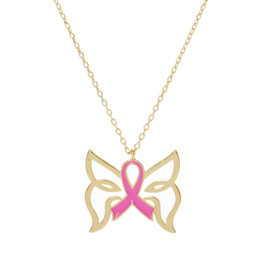 Breast Cancer Awareness Butterfly Wing Ribbon Necklace