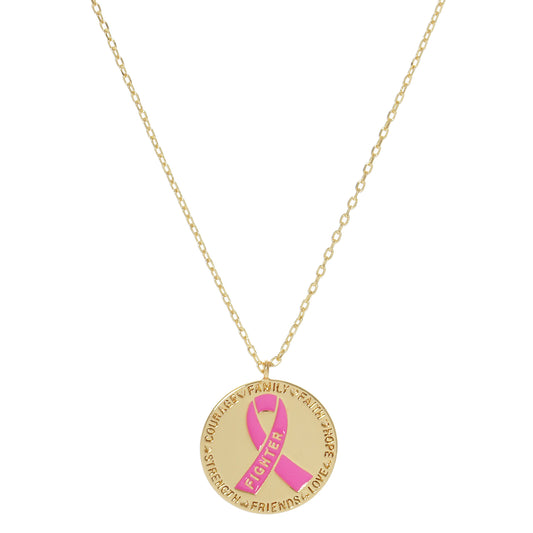 Breast Cancer Awareness Ribbon Coin Necklace