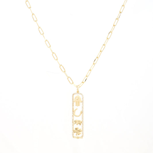 Gold Plated Luck and Protection Long Cartouche Necklace